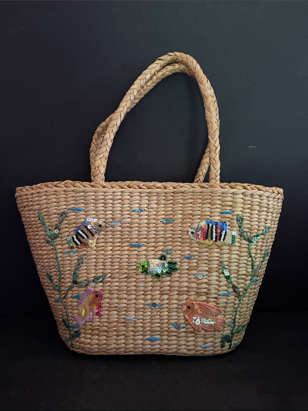 Cappelli Straworld Tropical Fish Sequence Straw Beach Tote/ Purse - Picture 2 of 10